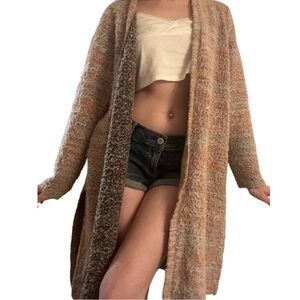 Candies XL pastel stripped fuzzy long cardigan